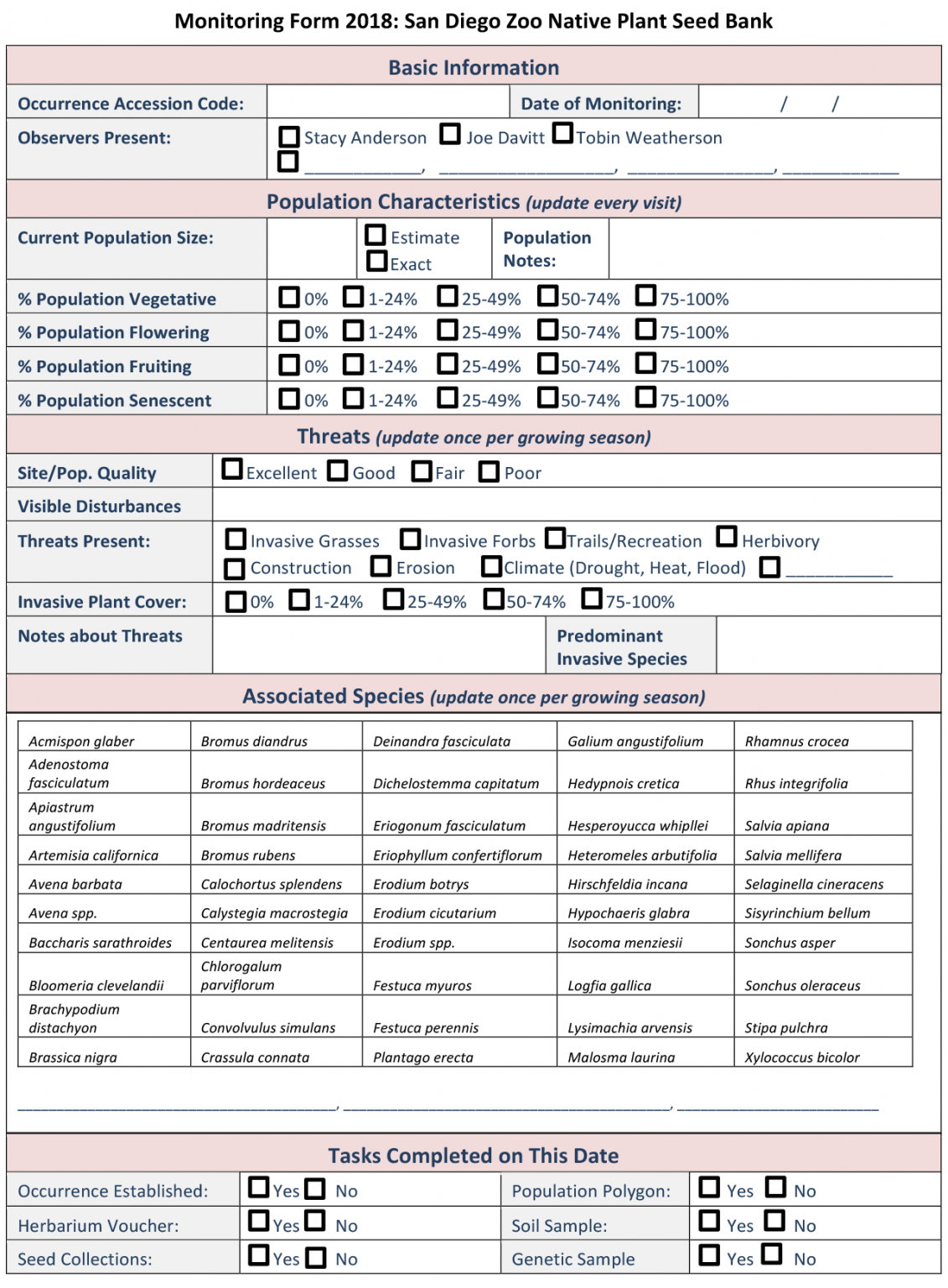 Example Monitoring Form - Center for Plant Conservation