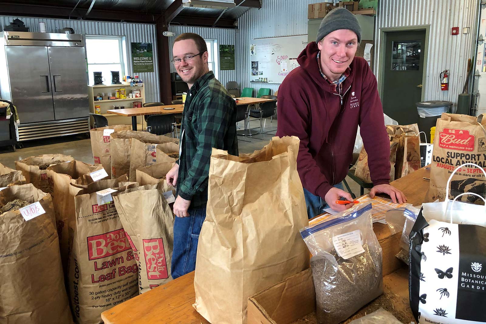 Researcher Brad Delfeld and Shaw Nature Reserve restoration technician Scott Kruger