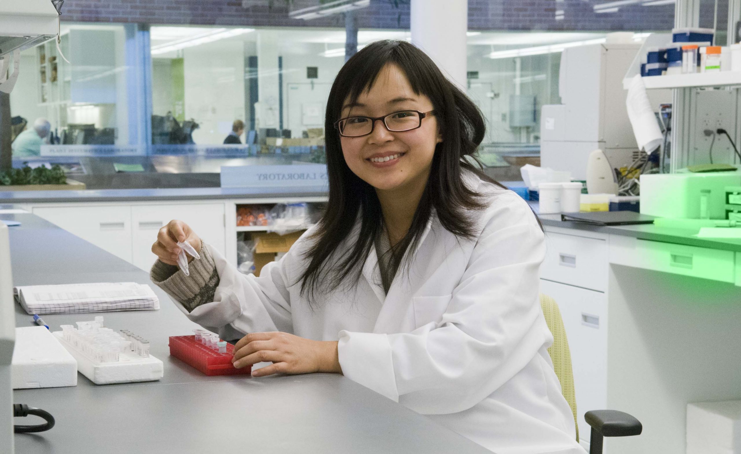 When the labs at Chicago Botanic Garden reopen in a limited capacity, priority will be given to graduate students and post-doctoral fellows working to graduate or finish out fellowships. Above is a pre-COVID-19 photo of one such graduate student, Rui Zhang, a Ph.D. candidate focused on systematics and diversity of mushrooms and other macrofungi. Photo credit: Courtesy of Chicago Botanic Garden.