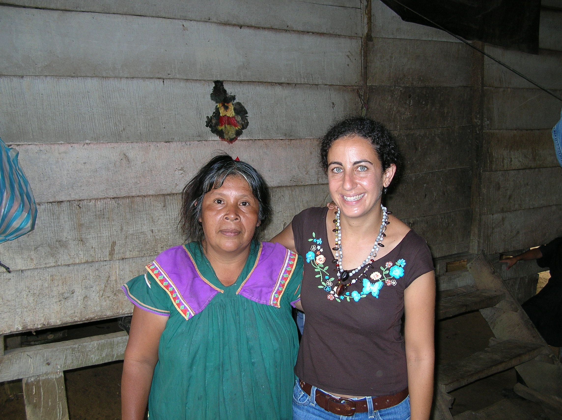 Anne Frances with Maria in front of her kitchen, 2006 visit.