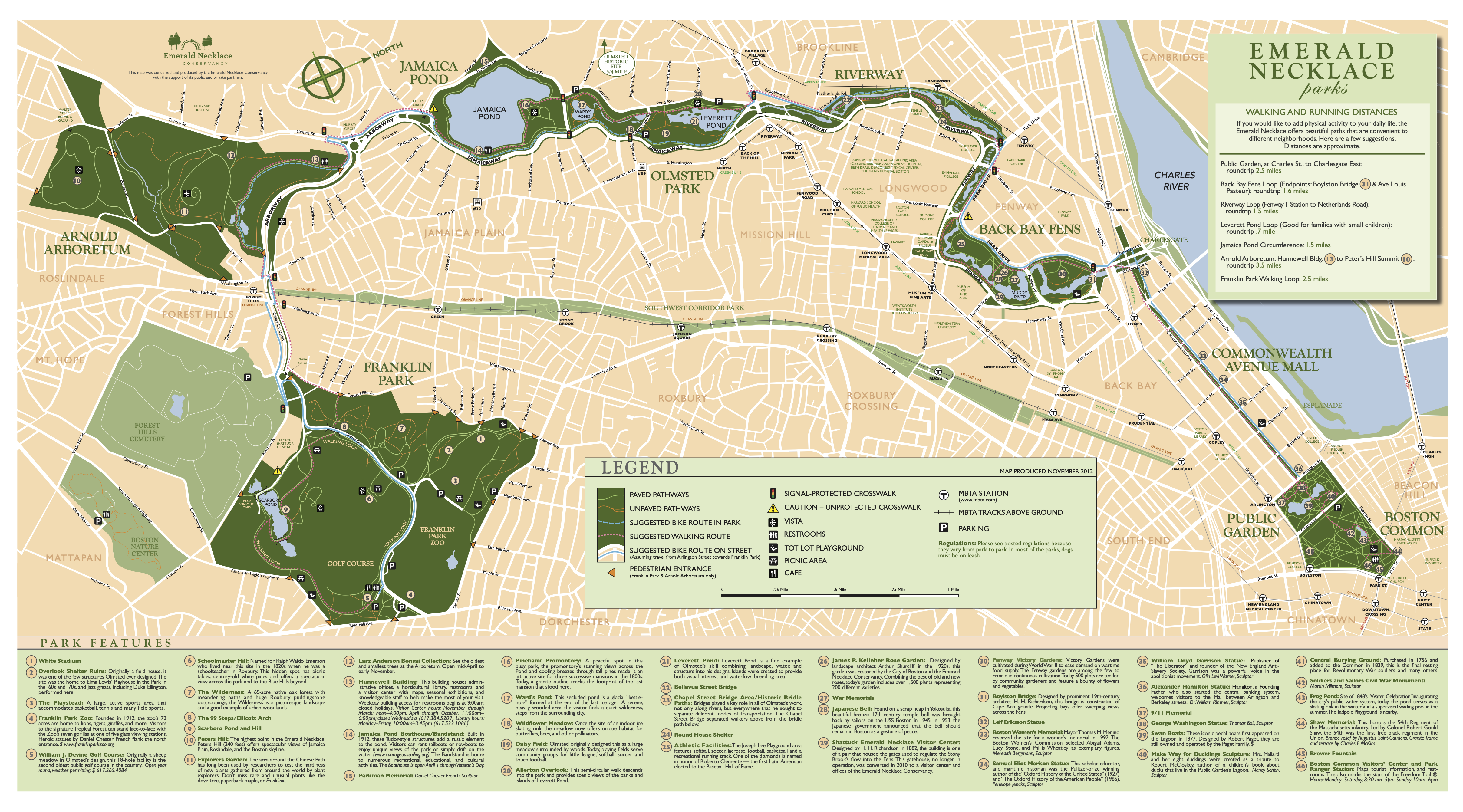 Image of a map of the Emerald Necklace Conservancy is a non-profit citizen’s advocacy group whose mission is to protect, restore, maintain, and promote the landscape, waterways, and parkways of the Emerald Necklace park system as special places for people to visit and enjoy. The organization focuses on the six parks designed by Frederick Law Olmsted. Image courtesy of the Emerald Necklace Conservancy.