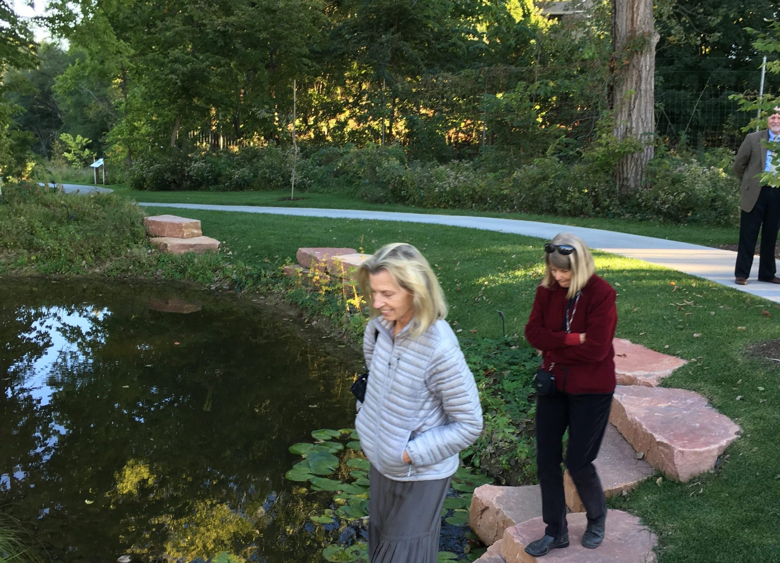 Incoming Board Chair Barbara Millen and Board Treasurer Lucinda McDade visit Lauritzen Gardens after a Board meeting.