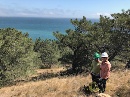 Jessica Wright and Annie Mix (US Forest Service) on a collection trip on Santa Rosa Island