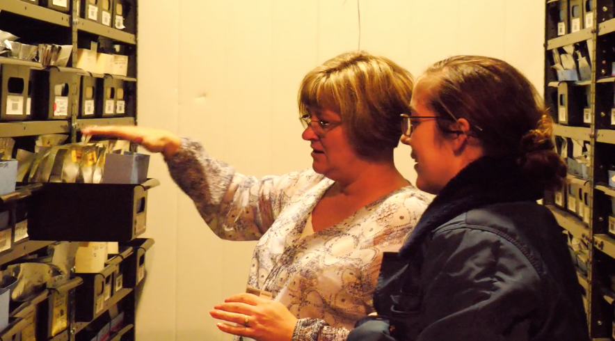 Image of Lisa Hill & Katie Heineman at NLGRP seed vault.