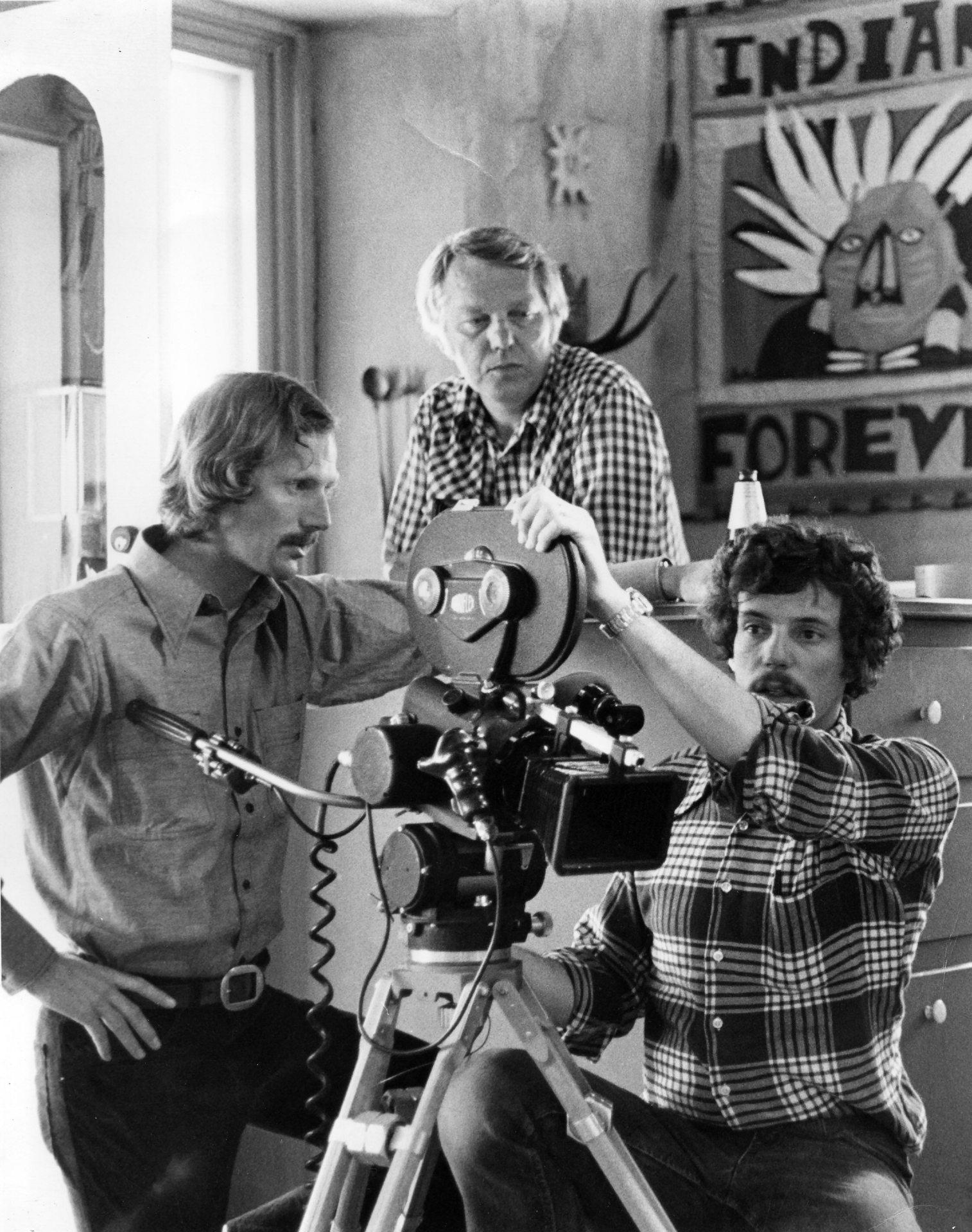 Image of Tony Schmitz, Director (left), Jack Peterson, Producer (middle), and Don Cirillo, Cinematographer (right) working on the PBS series 