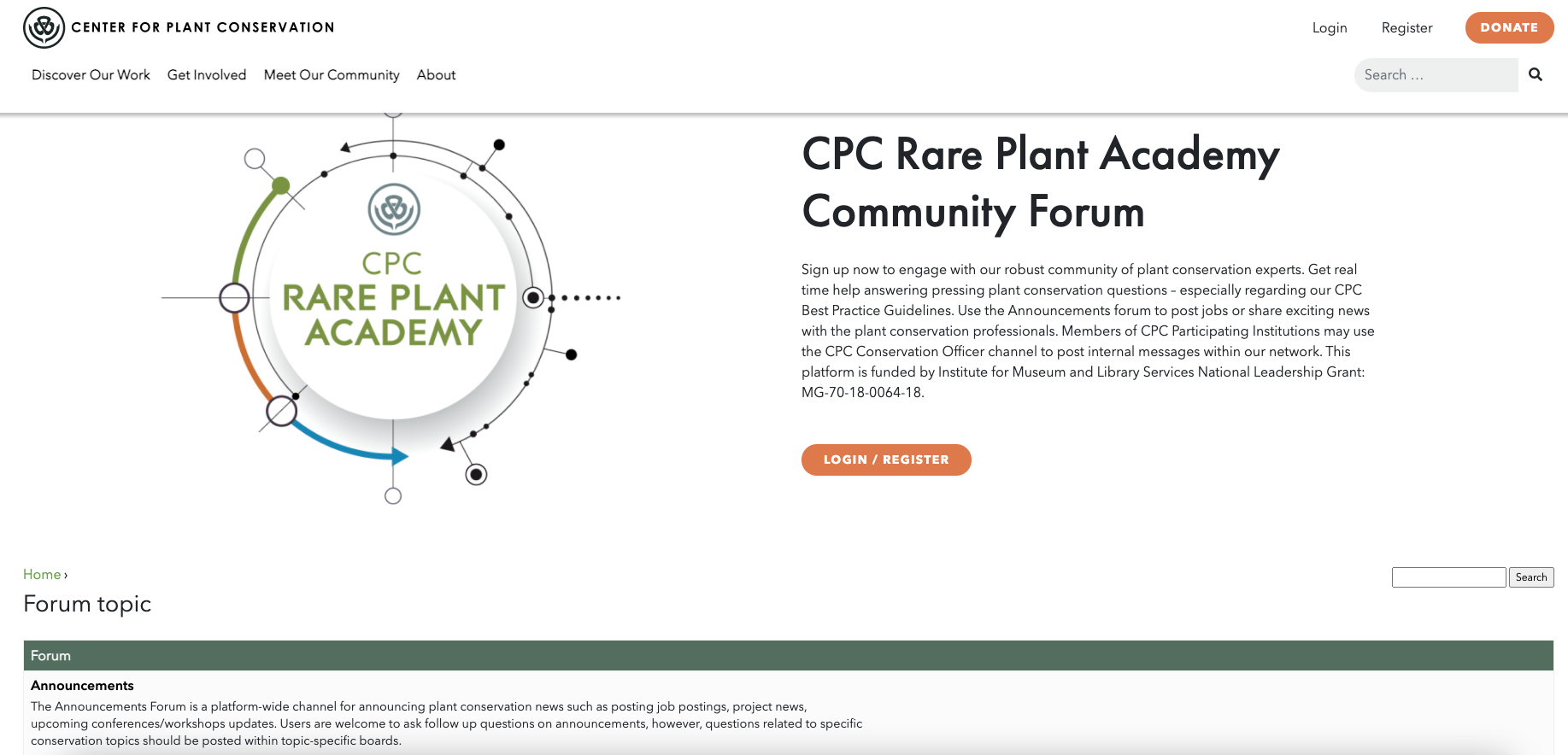 Screen shot of Rare Plant Academy forums.
