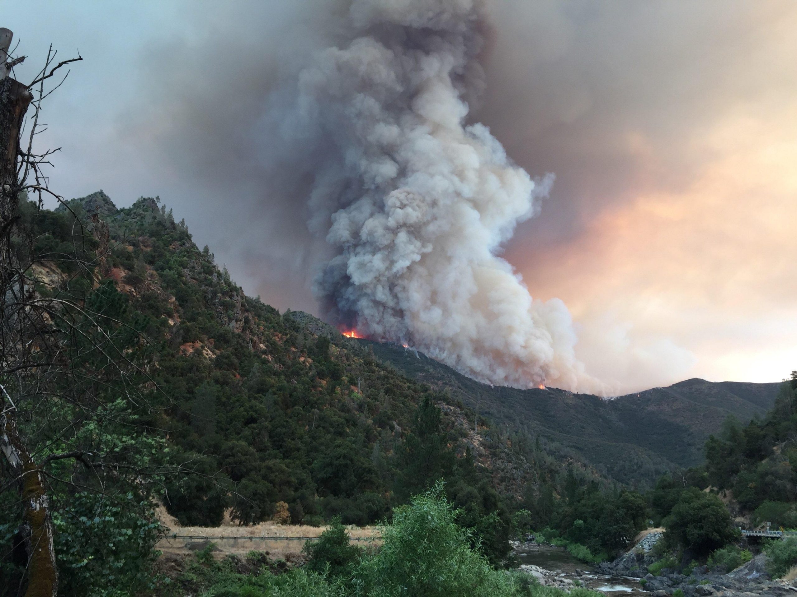 Image of wildfire over the top of a ridge.