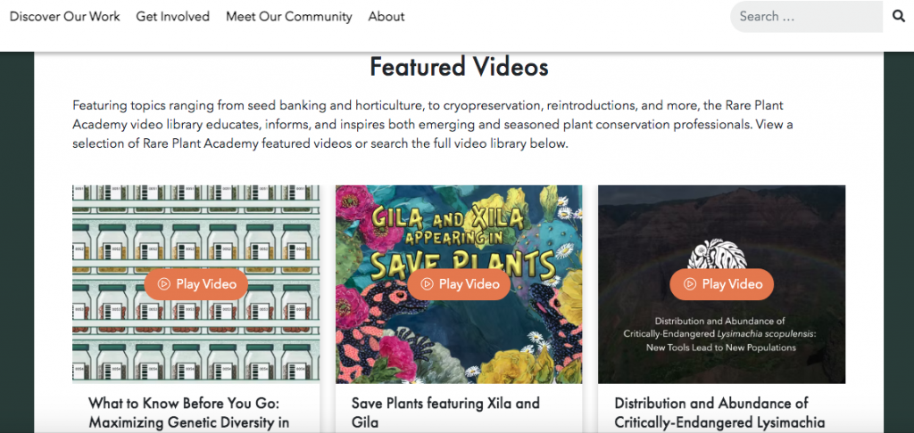 Screenshot of Rare Plant Academy Video page